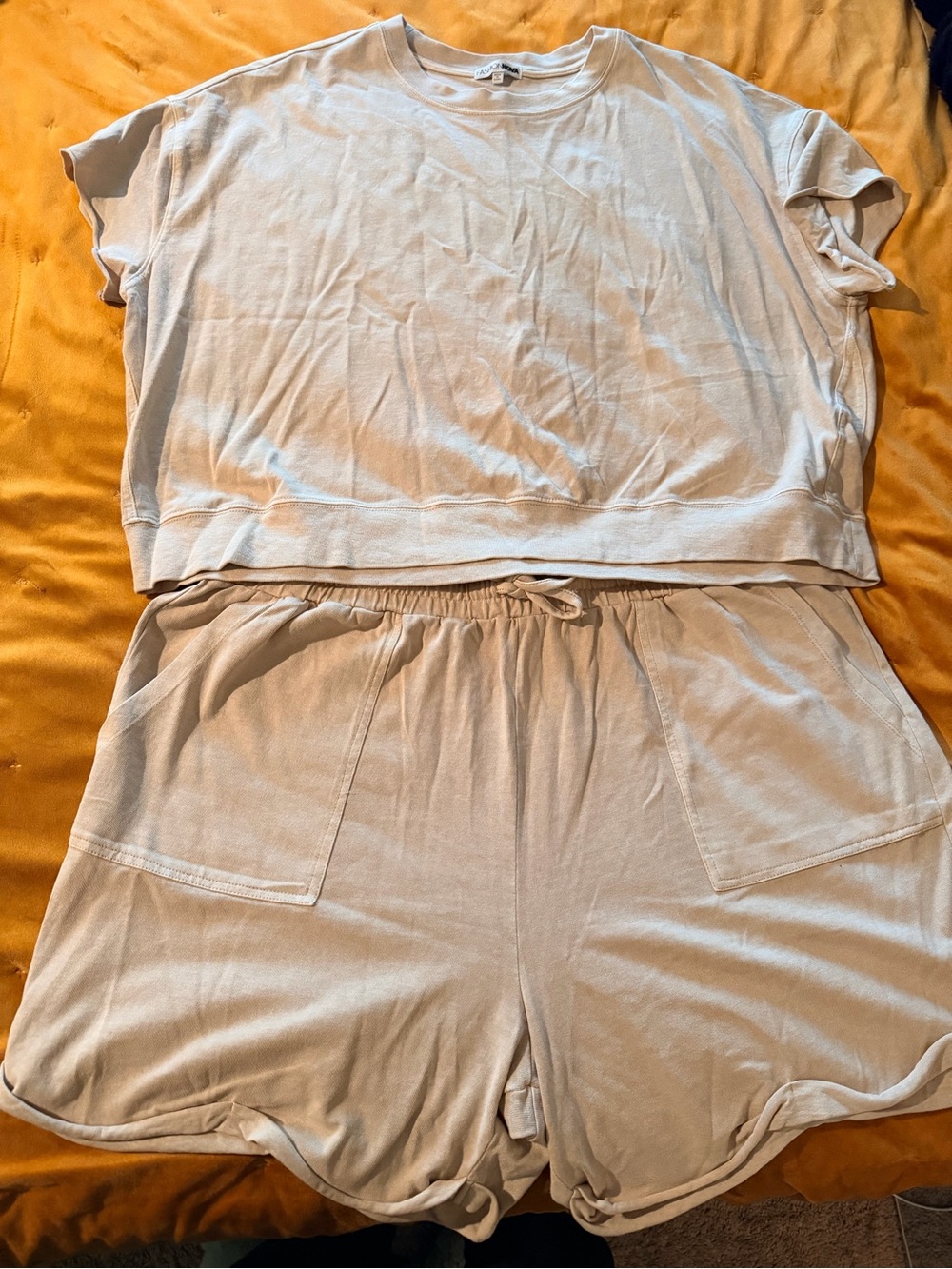 Fashion Nova Women's Cream Knit Lounge Top & Athletic Shorts